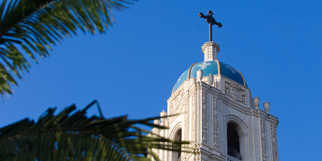 The Immaculata behind palm trees