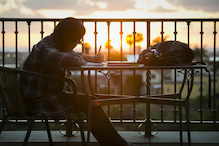 Student on patio.