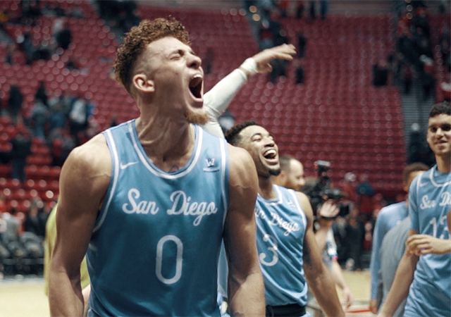 Isaiah Pineiro celebrates after SDSU win