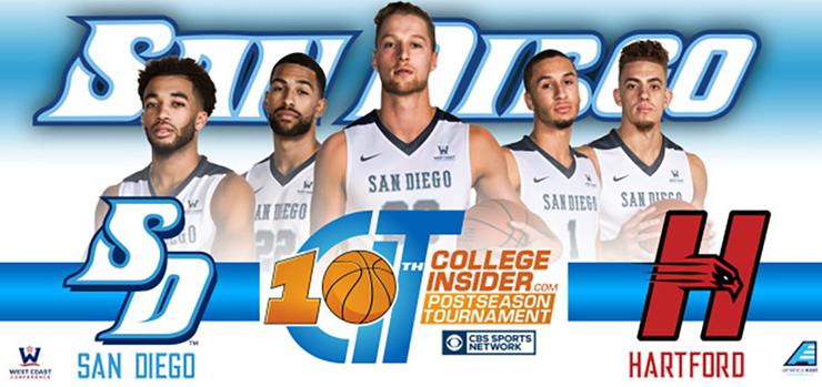 The USD men's basketball team will host University of Hartford in tonight's first-round game of the CollegeInsiders.com Tournament (CIT). Tipoff is at 7 p.m. in the Jenny Craig Pavilion.