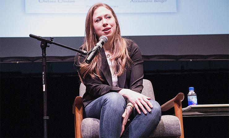Author Chelsea Clinton, daughter of former President Bill Clinton and former Secretary of State Hillary Clinton, answers a question about her children's book Thursday at an event in Shiley Theatre.