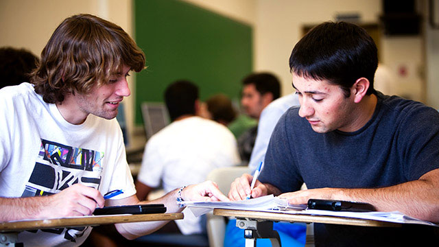 Students networking on campus