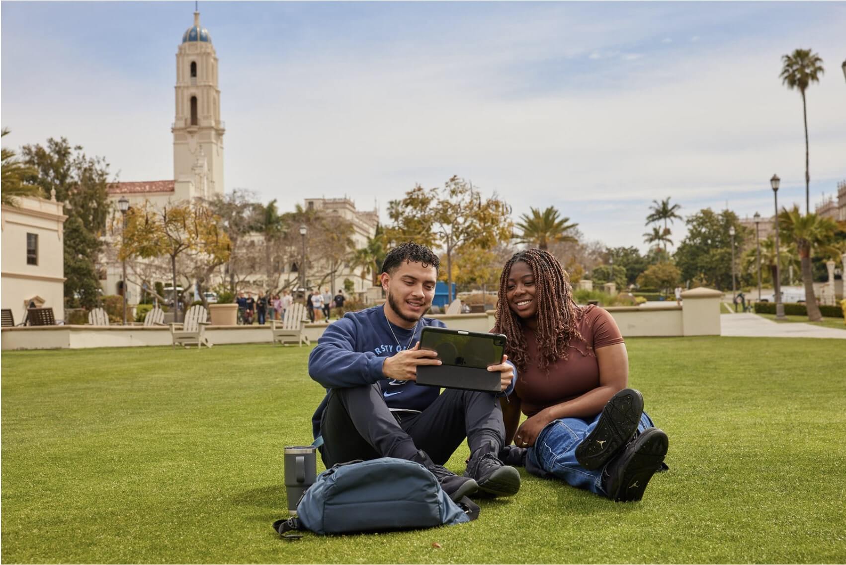 Students talking on the USD campus