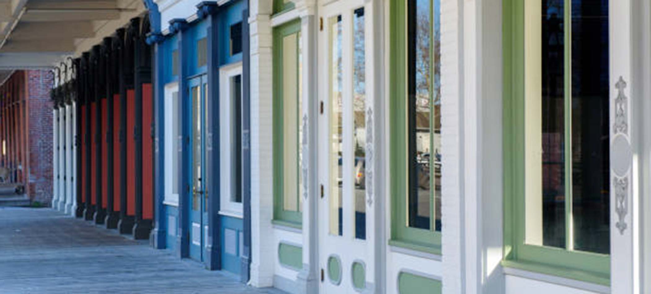 storefronts in old town Sacramento, CA