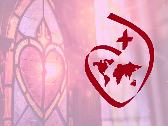 a stained glass window with a heart symbol on it