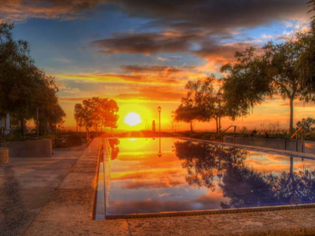sunset behind the institute for peace and justice