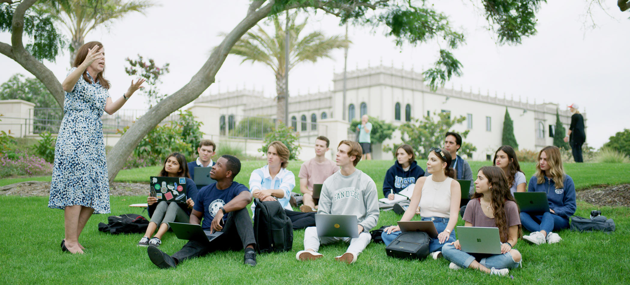 A class being taught outside