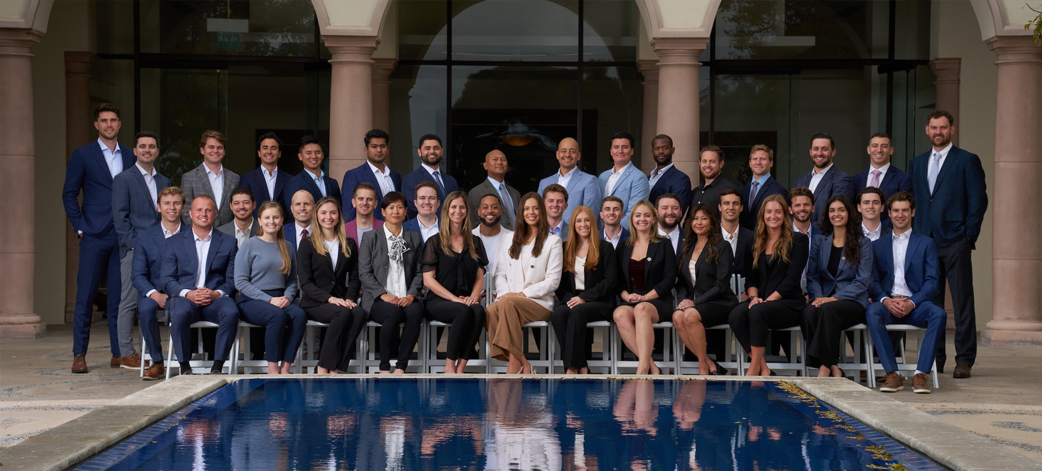 A class photo of MSRE students outside at the University of San Diego