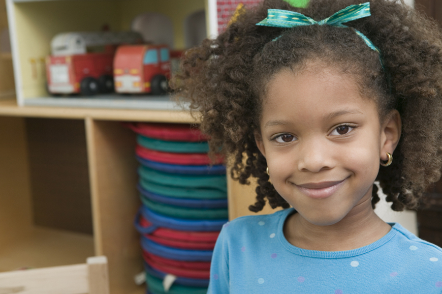 young girl with shelves