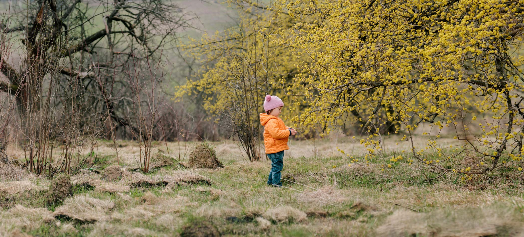 A small boy playing outside