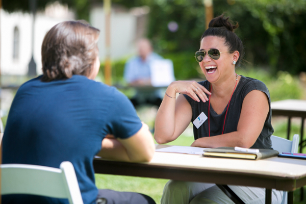 Students talking on campus