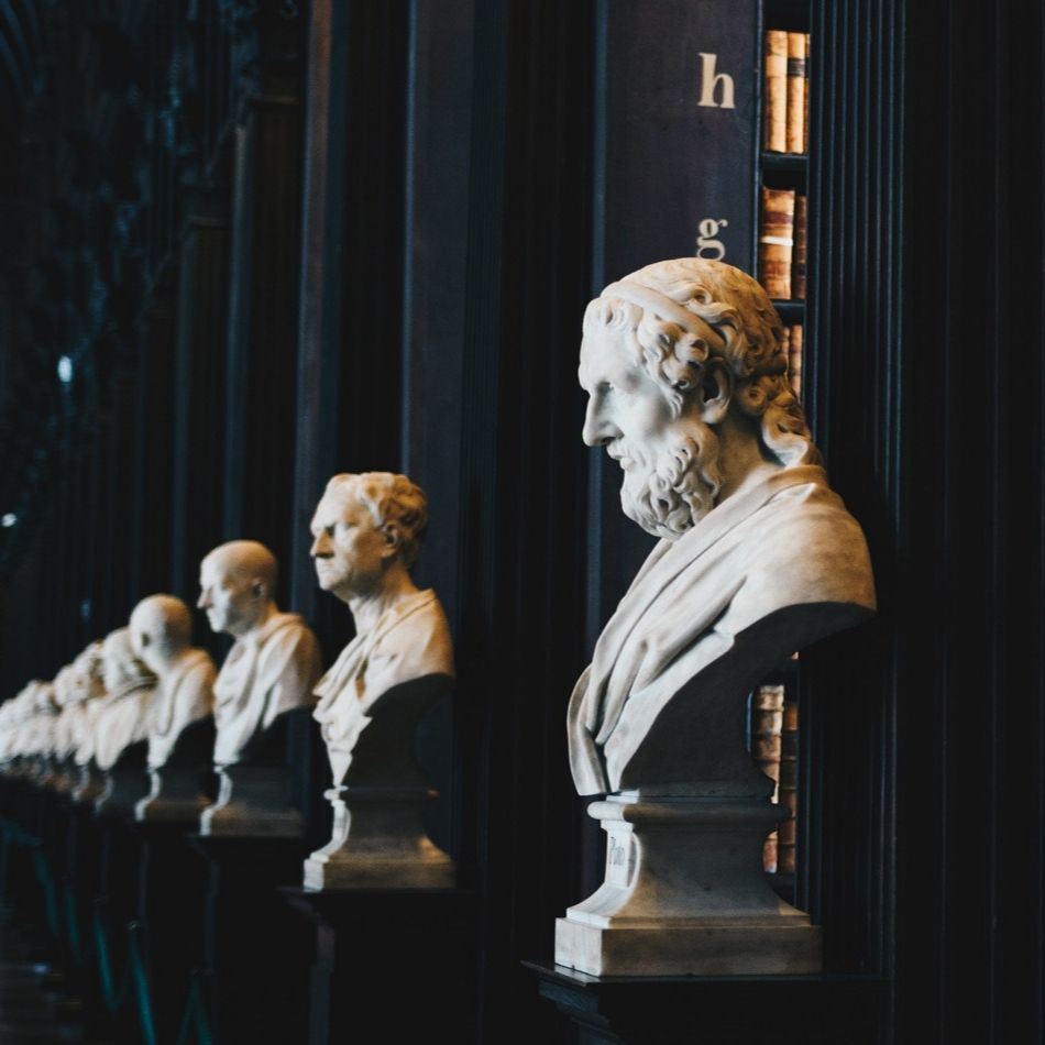 A row of busts of philosophers.