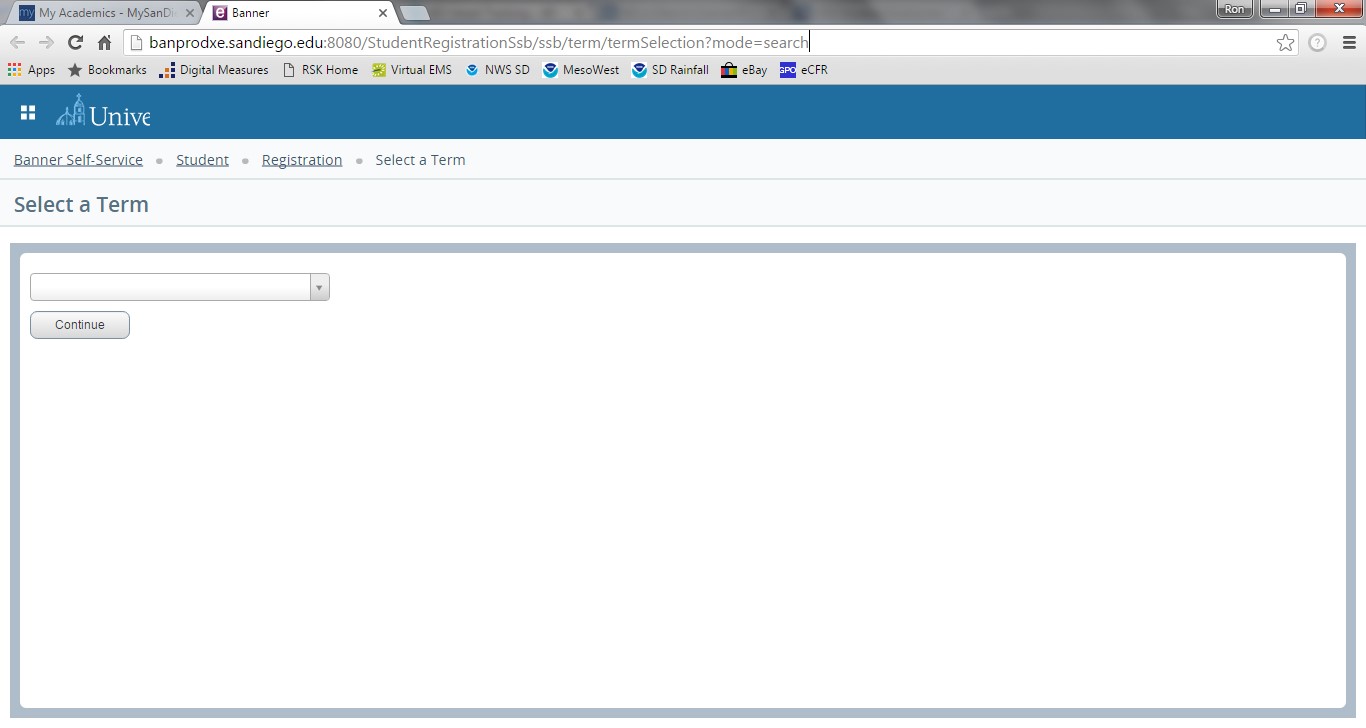 screenshot of Banner's registration page