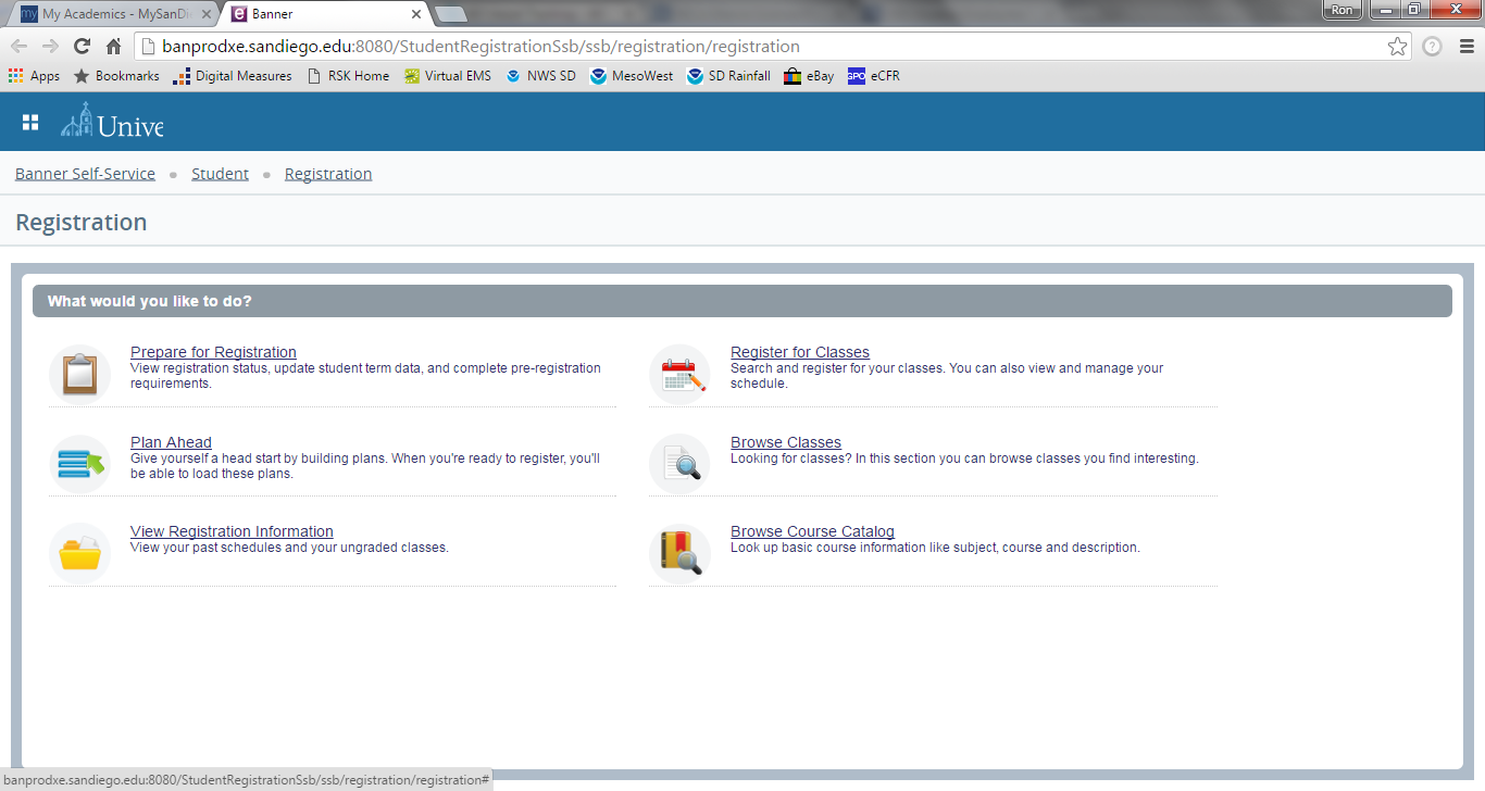 Screenshot of Banner's home page
