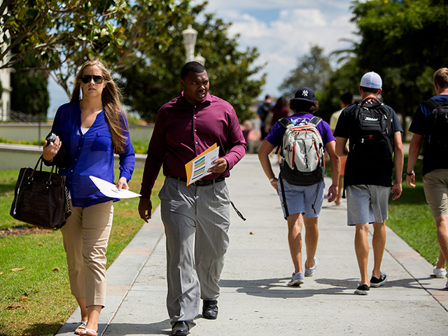 Students walking on USD campus