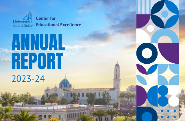 An aerial image of USD campus with text that reads "CEE 2023-24 Annual Report."