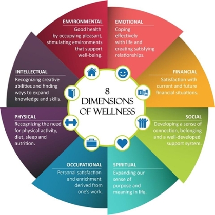 Chart that lists the 8 dimensions of wellness