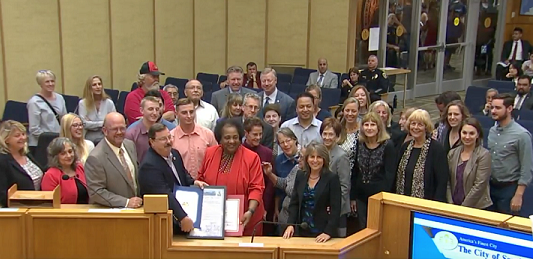 honoring Tom Cleary at Council Chambers