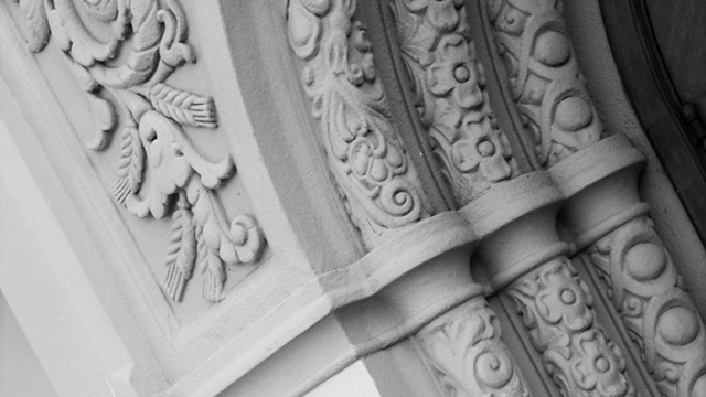 A closeup of the Warren Hall doorway