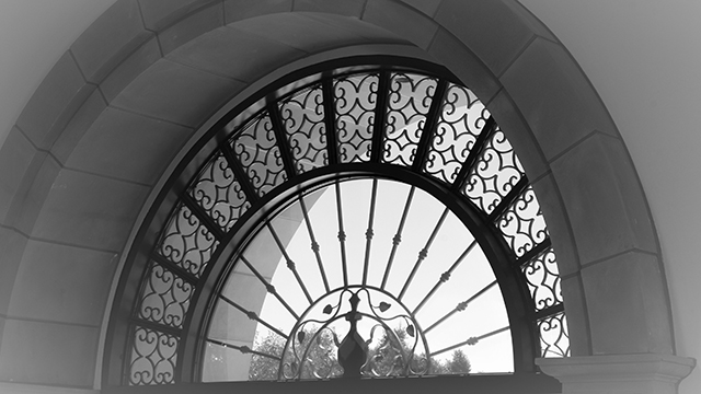 A closeup of the Warren Hall doorway