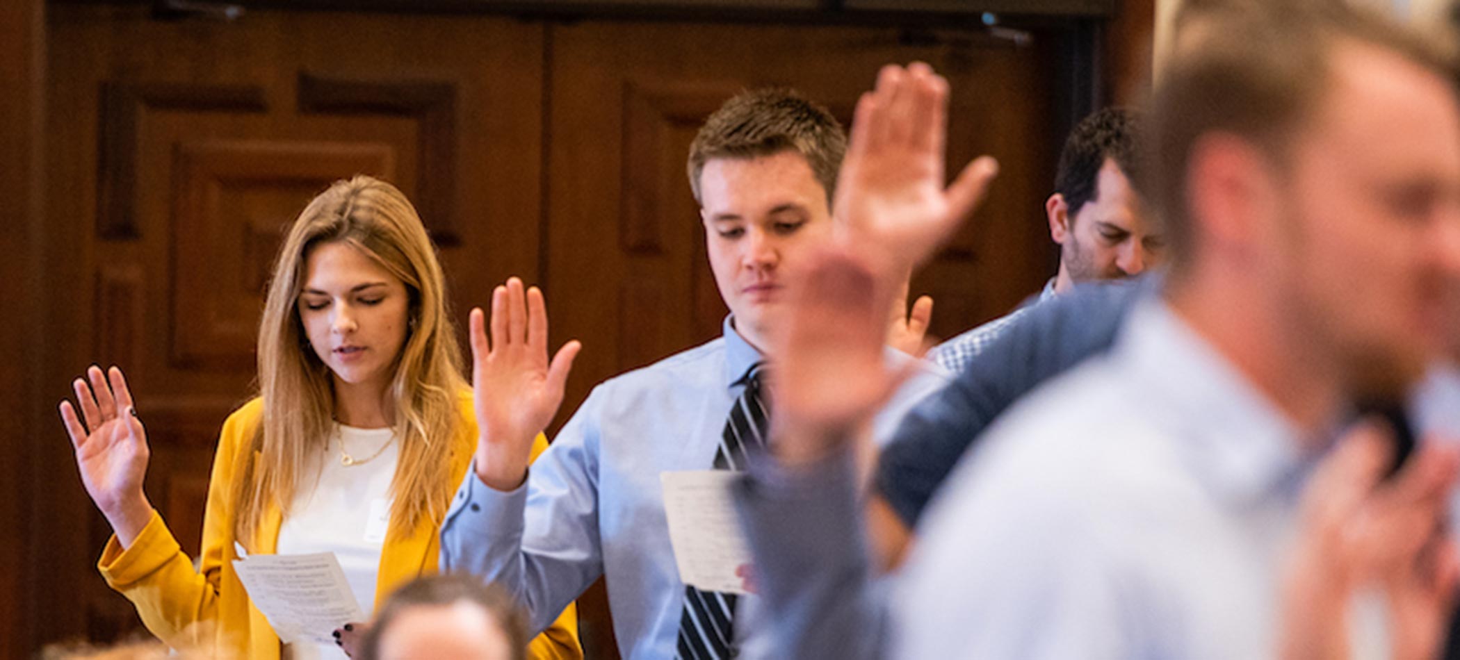 Students at the pledge and oath ceremony