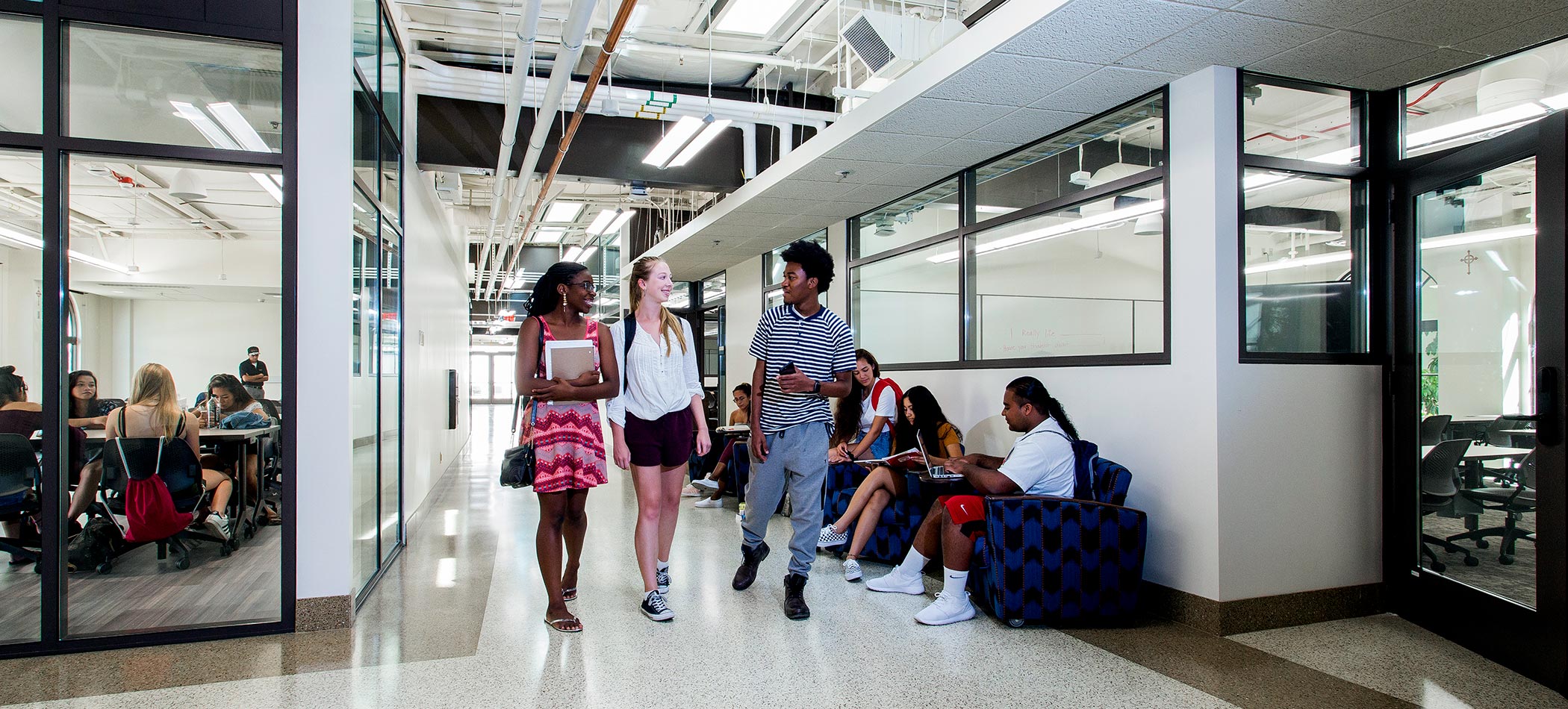 Students walking through the engineering school