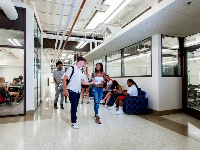 Students walking Belanich Engineering Center