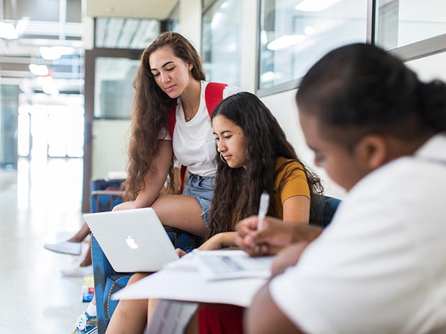 Students studying in the hallway of the Engineering school