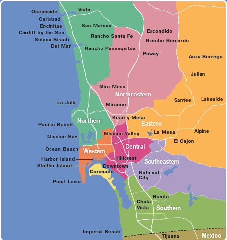 map of san diego region with city boundaries