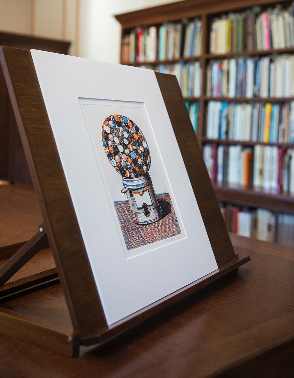 Etching by Wayne Thiebaud on display in the Print Study Room