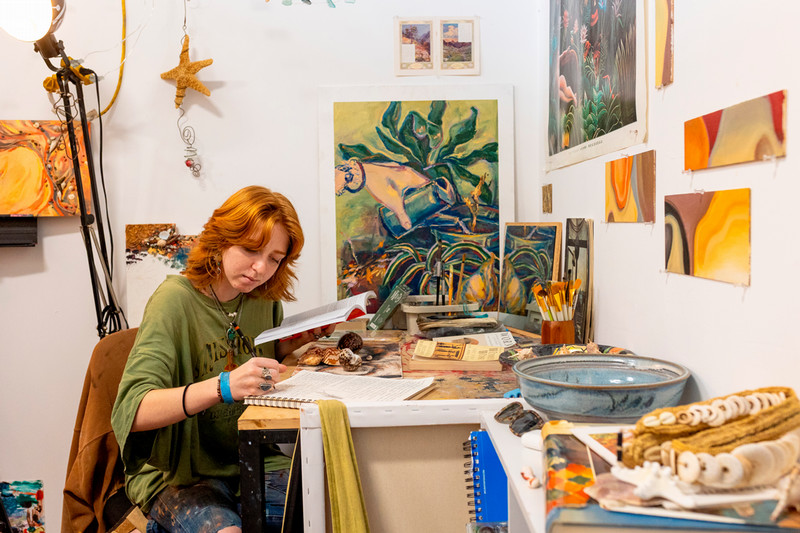 Art student working on a project
