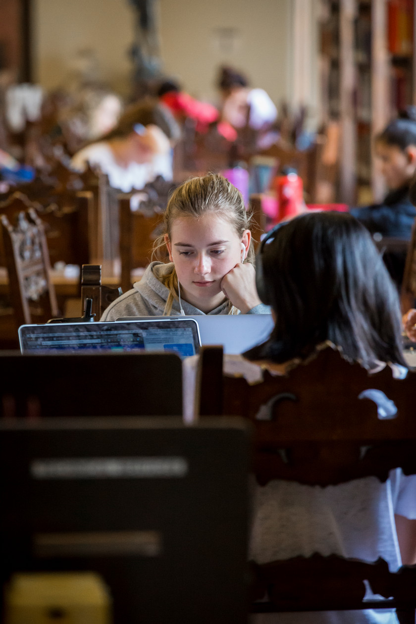 Students studying in library on campus
