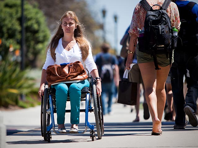 A disabled student on the USD campus
