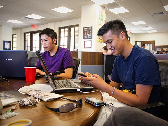 Students working on campus