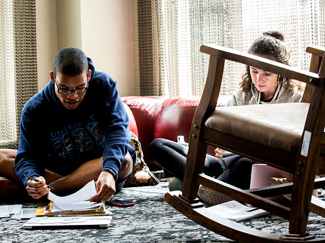 Students studying on campus