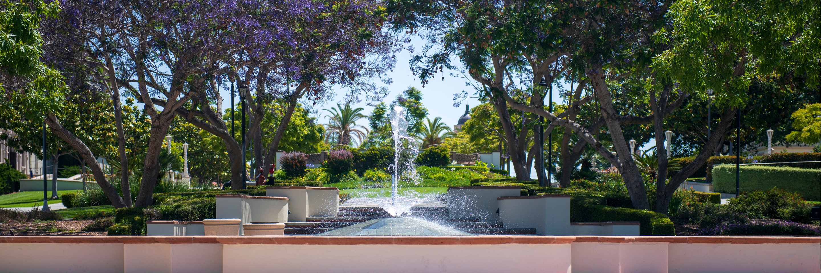 beautiful fountain on campus with f