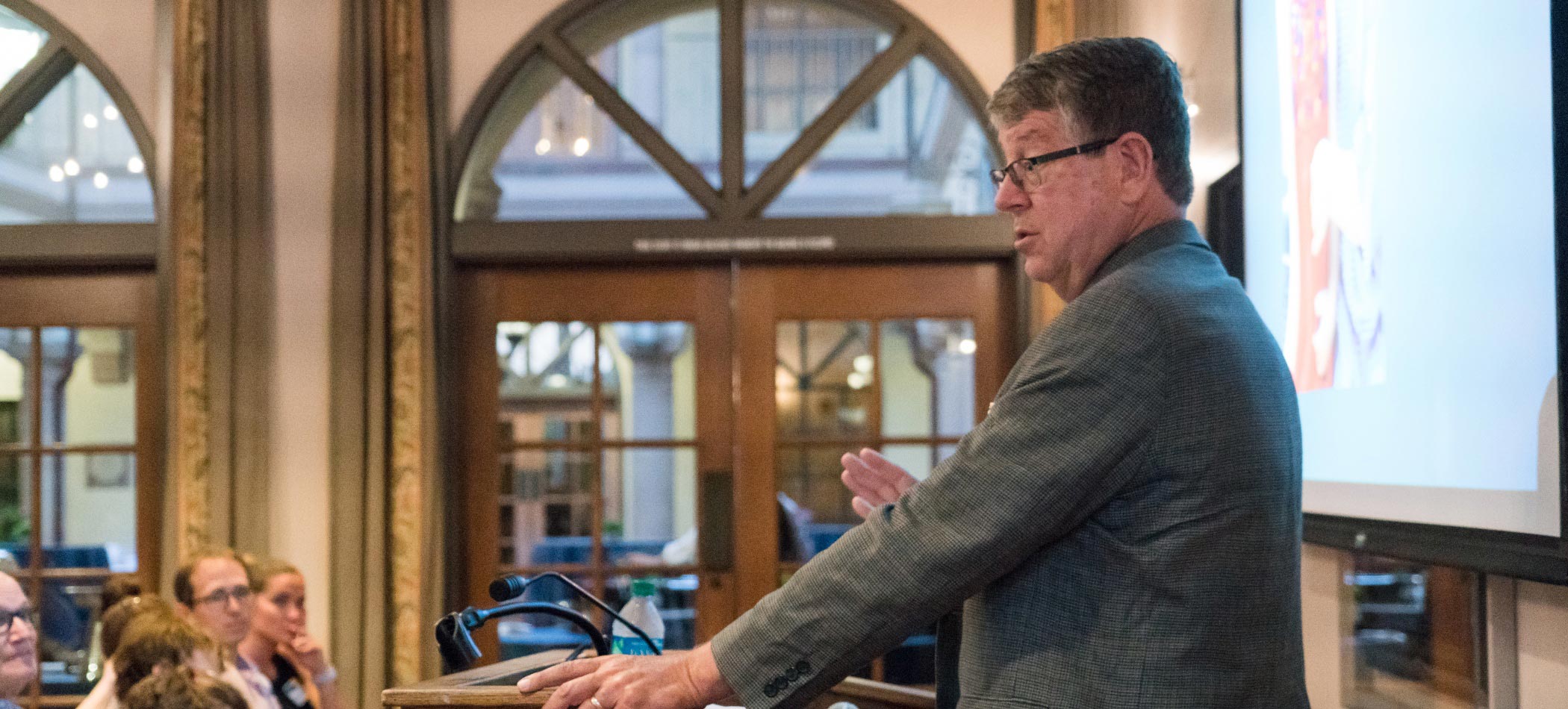 A faculty member during a presentation