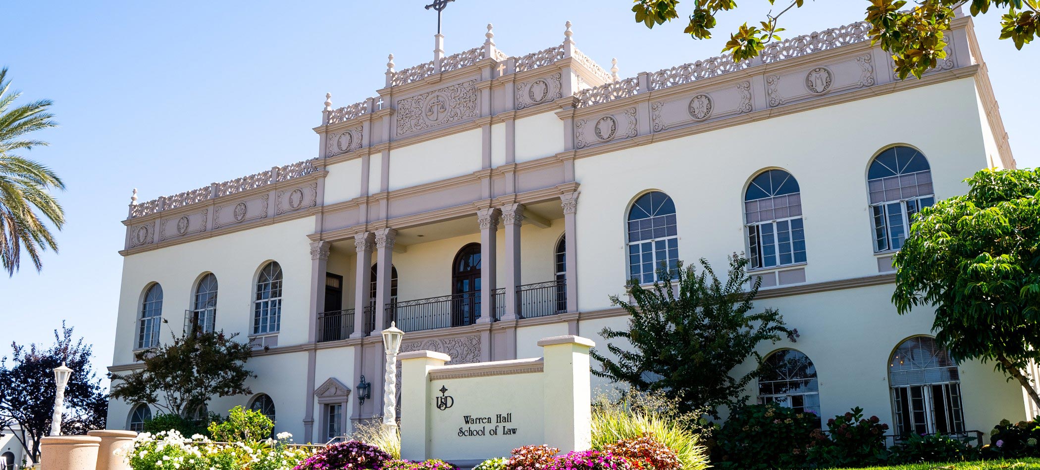 The front of Warren Hall on the USD campus