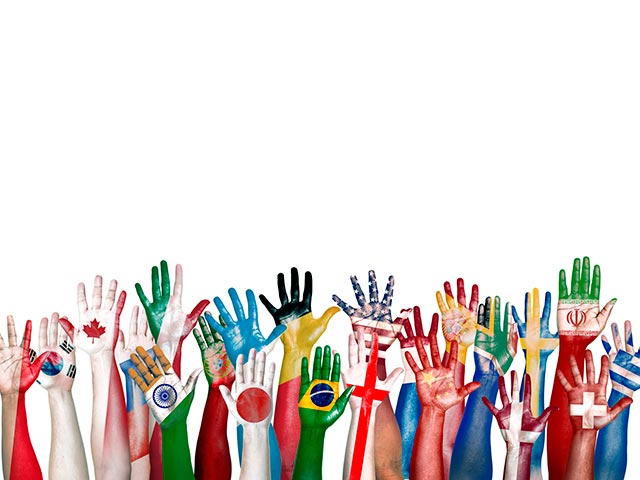Illustrations of arms and hands raised