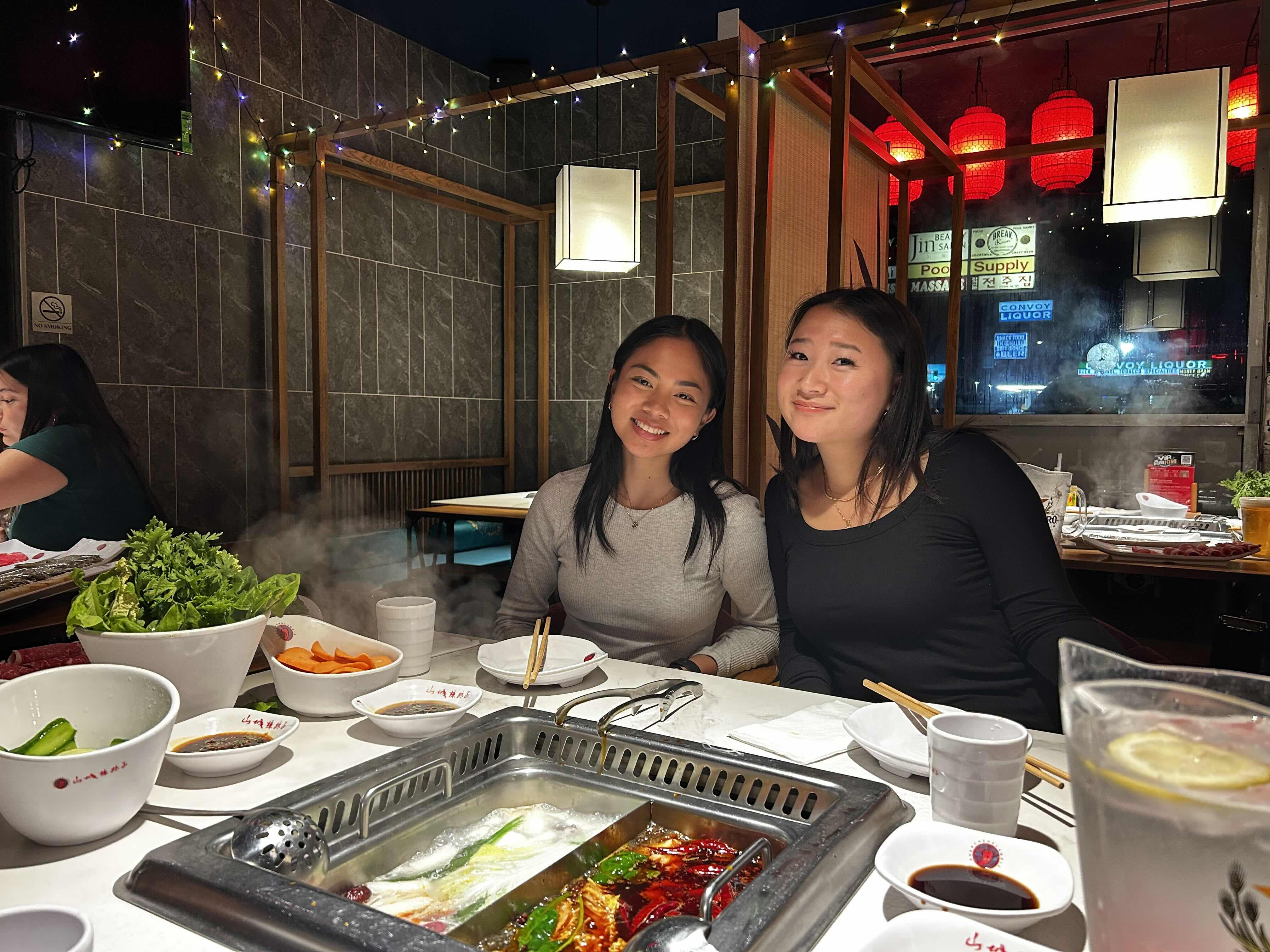 students at dinner