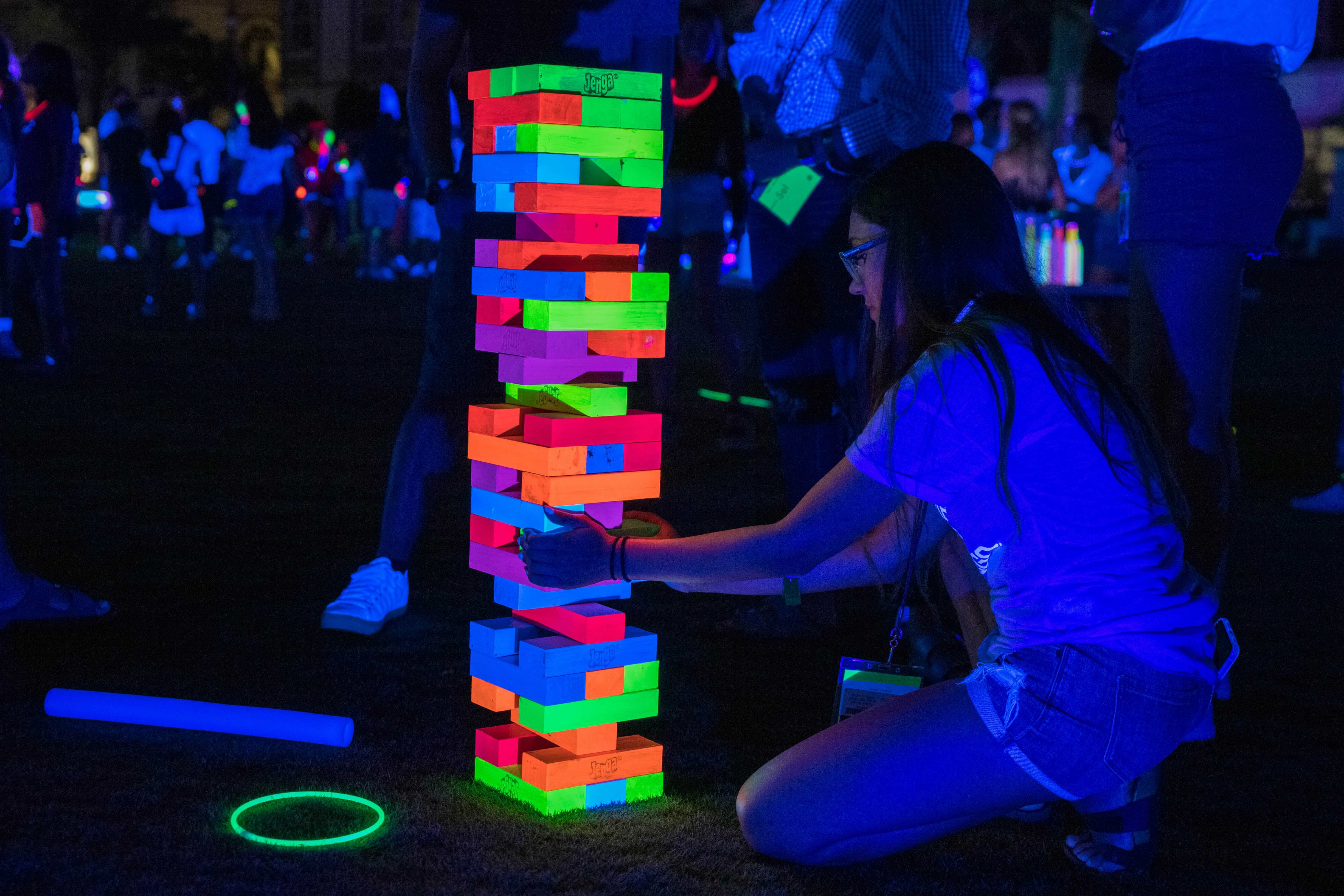 students playing Jenga
