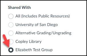 Screenshot of choosing Commons group under Filters