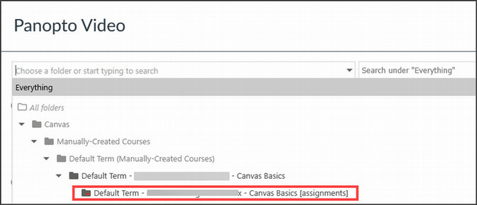 Finding Panopto assignment folder screenshot