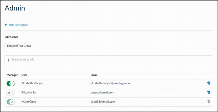 Screenshot of managing group members in Commons group