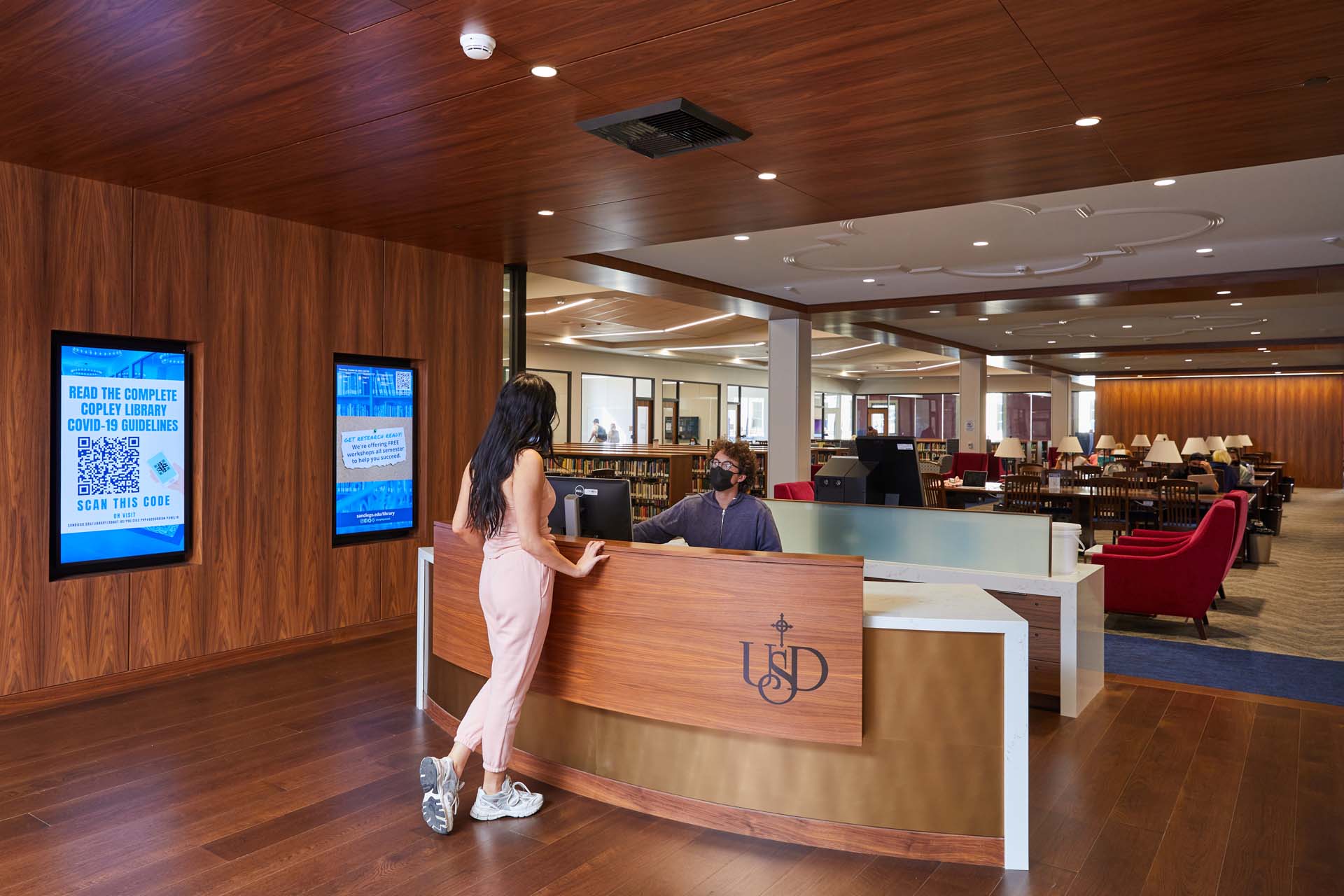 A user at the copley library entrance