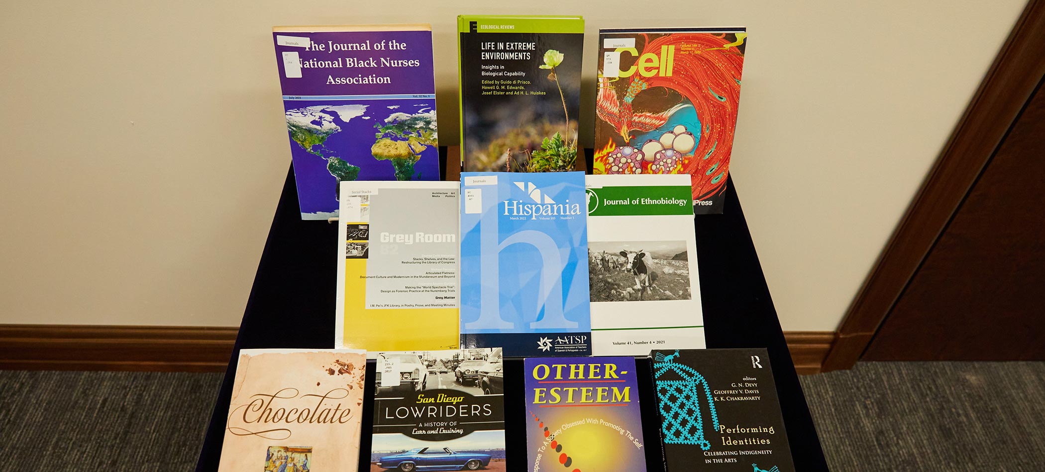 Books on display on a table
