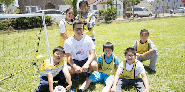 students in soccer field