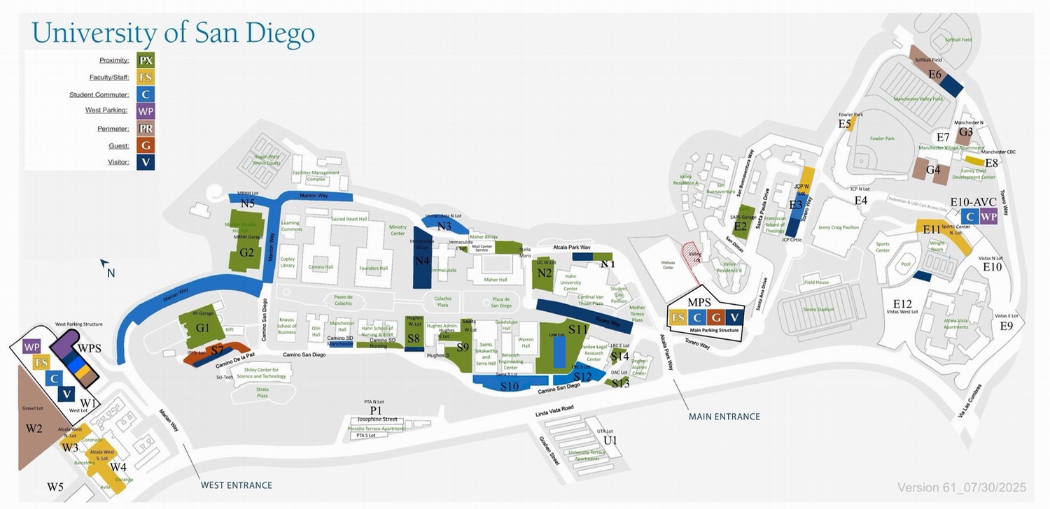 University of San Diego Parking Map