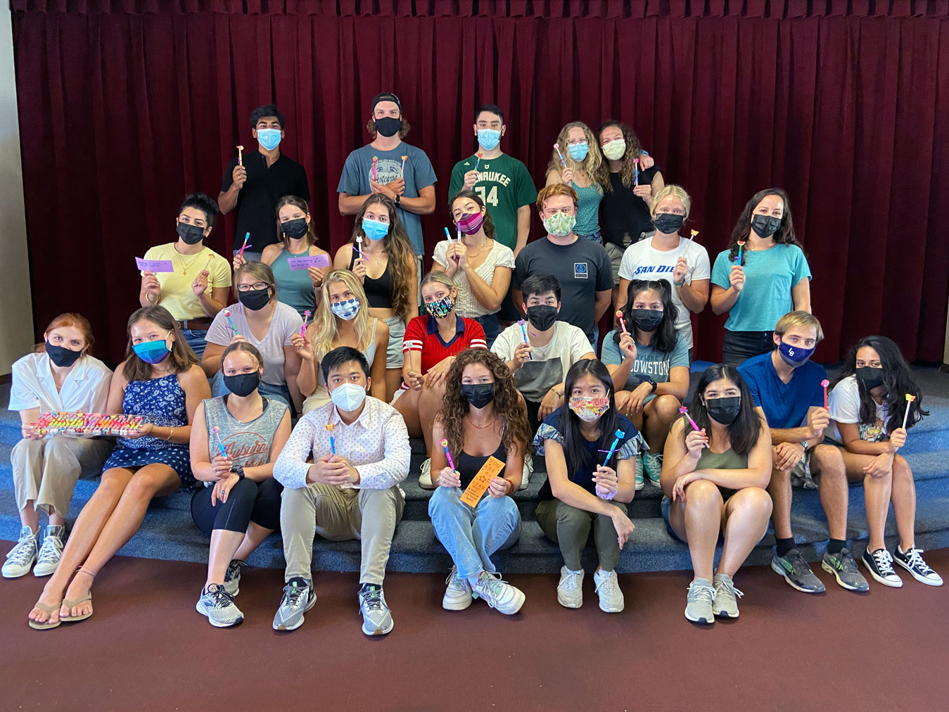 Group photo of 2021 Mortar Board members, all wearing face masks