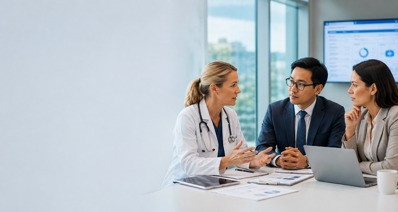 health care administrators sitting around conference table in discussion